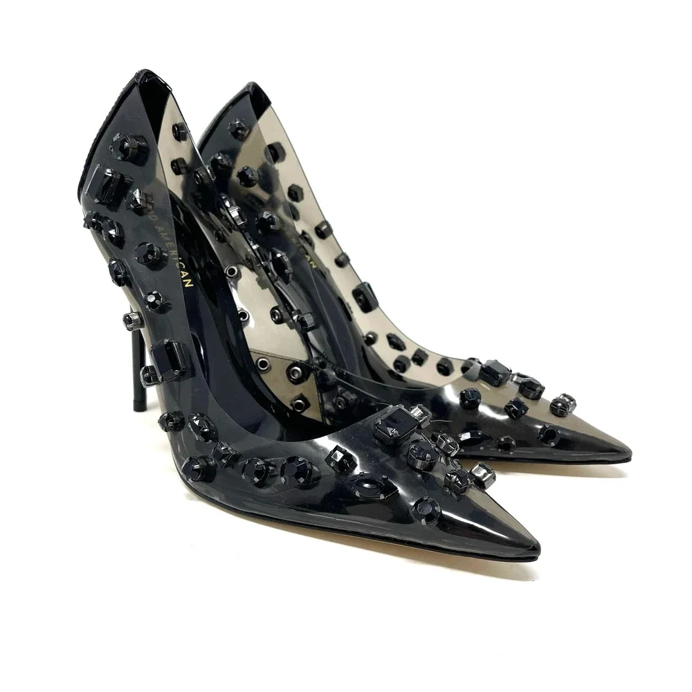 Good American Jeweled Emma Heels Size 7.5 Light Smoke‎ GSH008-X